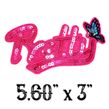 5.60"x3" SEQUIN PRETTY Dark Pink Butterfly Patch with Choice of Backing
