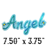 7.50"x3.75" SEQUIN BLUE ANGEL FLOWERS Patch with Choice of Backing