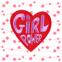 2.50"x2.50" GIRL POWER Heart Lavender Stitching on Red Twill Embroidered Patch with Choice of Backing