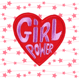 2.50"x2.50" GIRL POWER Heart Lavender Stitching on Red Twill Embroidered Patch with Choice of Backing