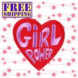 2.50"x2.50" GIRL POWER Heart Lavender Stitching on Red Twill Embroidered Patch with Choice of Backing