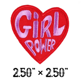 2.50"x2.50" GIRL POWER Heart Lavender Stitching on Red Twill Embroidered Patch with Choice of Backing