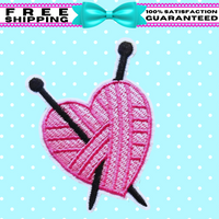 2.75"x1.95" KNITTING HEART Pink Yarn Needles Embroidered Patch with Choice of Backing