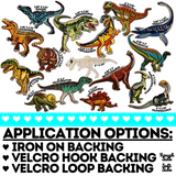 16-PIECE DINOSAURS Embroidered Patches with Iron On Backing, Hook Backing, or Loop Backing