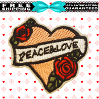 2.75"x2.45" PEACE & LOVE Banner Pink Heart Red Roses Embroidered Patch with Choice of Backing