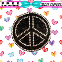 2.45" Rhinestone Peace Sign Applique Black with Clear Rhinestones with Choice of Backing