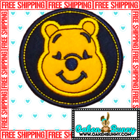 2.45" WINNIE THE POOH Navy Blue Wool Felt Circular Yellow Stitching and Outlining Embroidered Patch with Choice of Backing