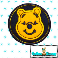 2.45" WINNIE THE POOH Navy Blue Wool Felt Circular Yellow Stitching and Outlining Embroidered Patch with Choice of Backing