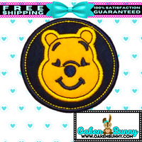 2.45" WINNIE THE POOH Navy Blue Wool Felt Circular Yellow Stitching and Outlining Embroidered Patch with Choice of Backing