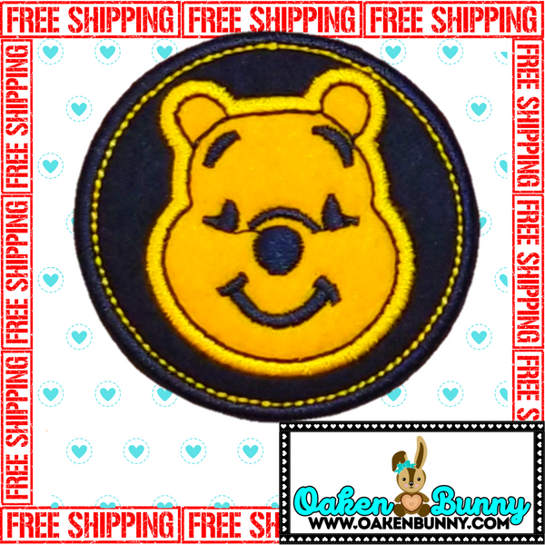 2.45" WINNIE THE POOH Navy Blue Wool Felt Circular Yellow Stitching and Outlining Embroidered Patch with Choice of Backing