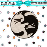 2.45" Yin and Yang Cats Black and White Round Embroidered Patch with Choice of Backing