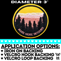 3" MAKE MORE DETOURS Nature Pink Sunset Adventurer - Round Embroidered Patch with Choice of Backing